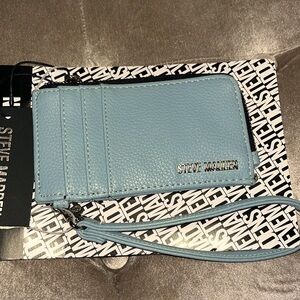 Steve Madden light blue zip around card case wristlet, new